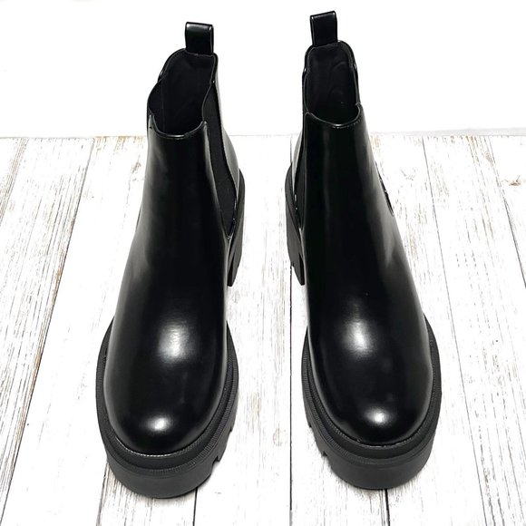 New Women Black Chelsea Platform Chunky Ankle Boots Booties - Picture 5 of 6